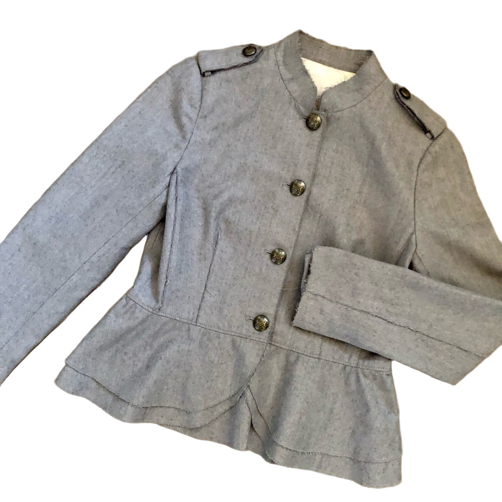 Banana Republic Peplum Military Blazer Gray Wool and Cotton Blend Women's Size 8 - Picture 3 of 16